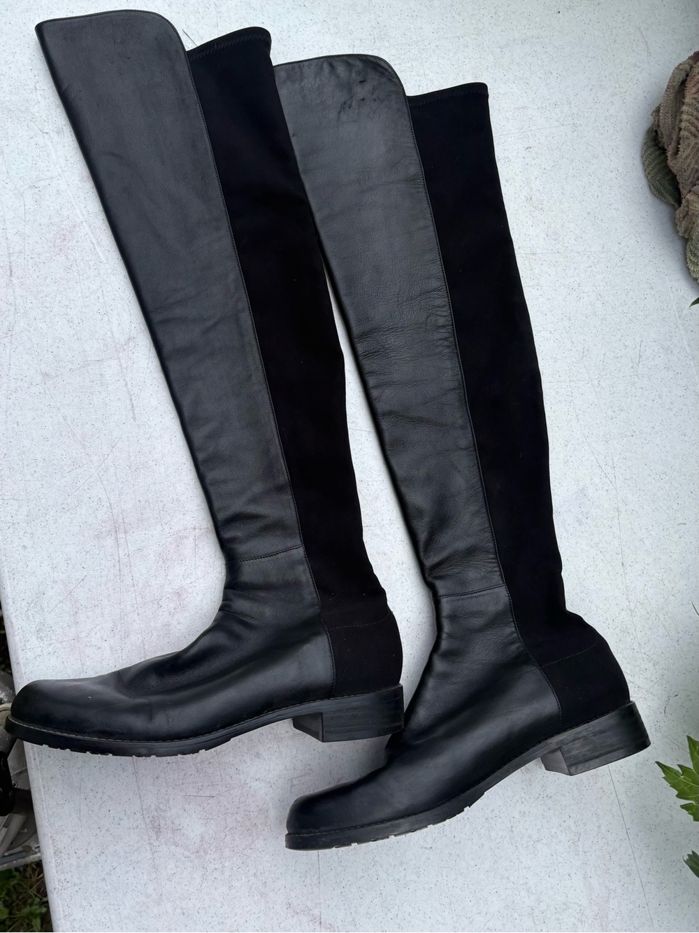 Stuart Weitzman Black Over-the-Knee Leather & Suede Heeled Boots